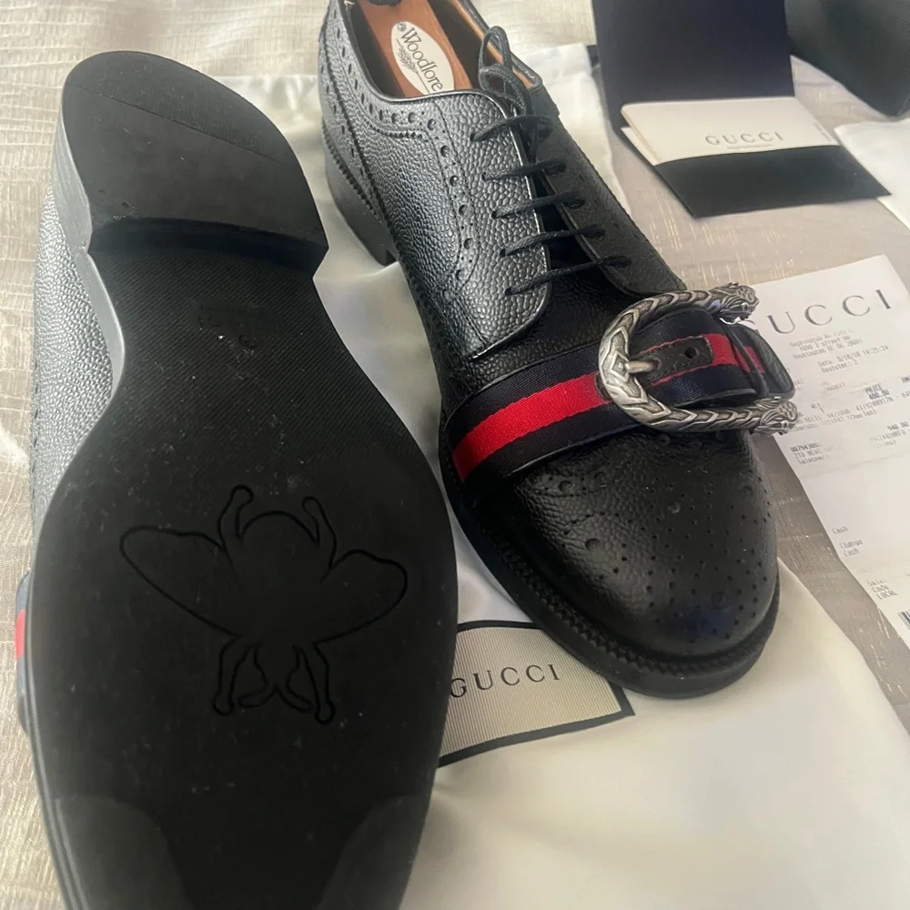 Gucci Black and Red Leather Men's Oxfords - Picture 3 of 3
